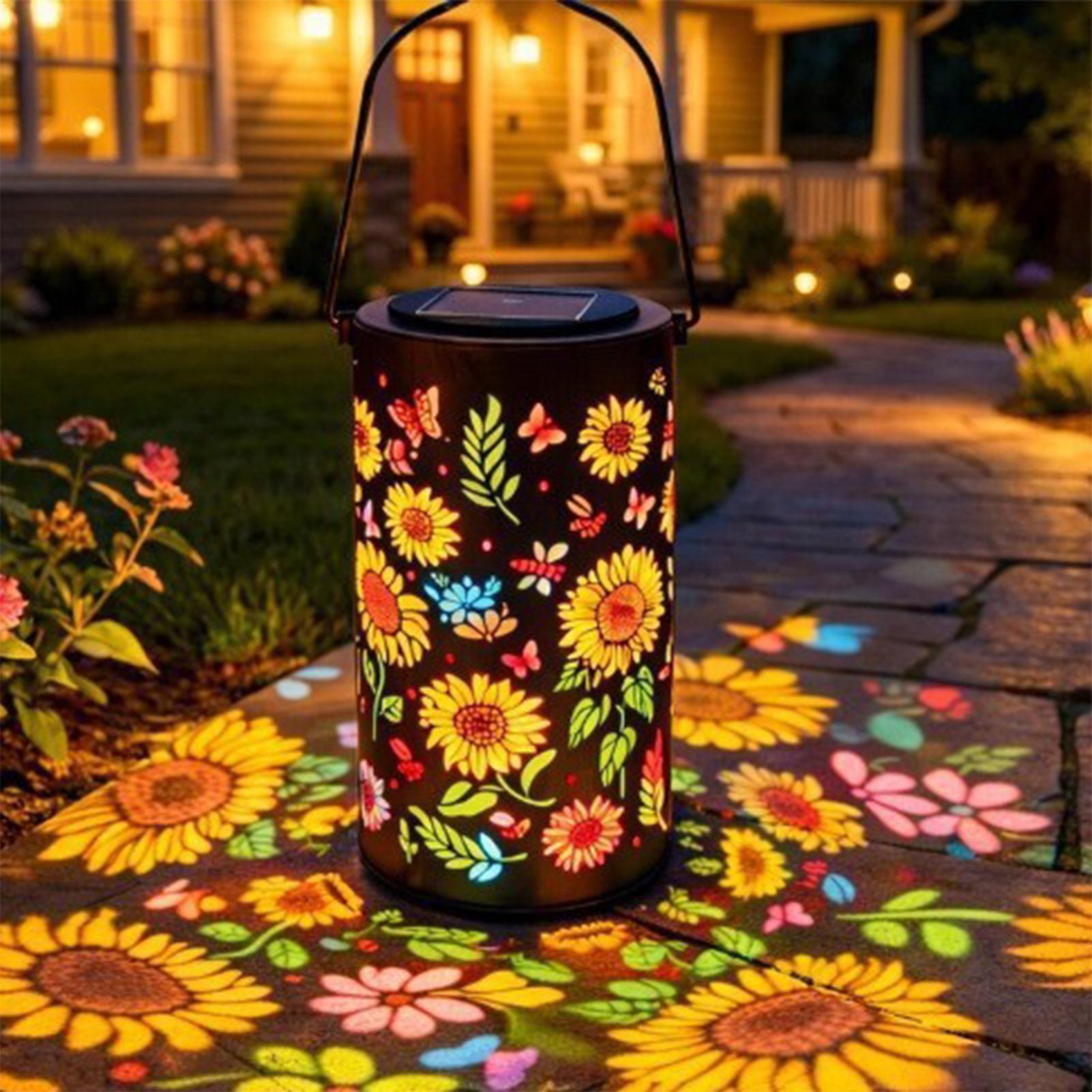 Outdoor Lighting Pathway - ひまわりソーラーランタン耐候性金属製カラフルなひまわりソーラーライト屋外用庭パティオバルコニー芝生用