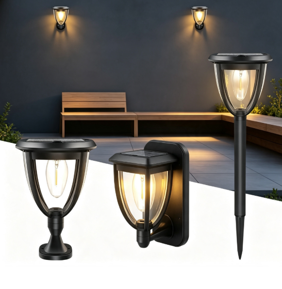 Outdoor Lighting Ip65 - 2個入り屋外ソーラーライト、芝生や庭の装飾用ソーラー式壁掛けランプ、3つの取り付け方法付きソーラー電球ライト、IP65防水