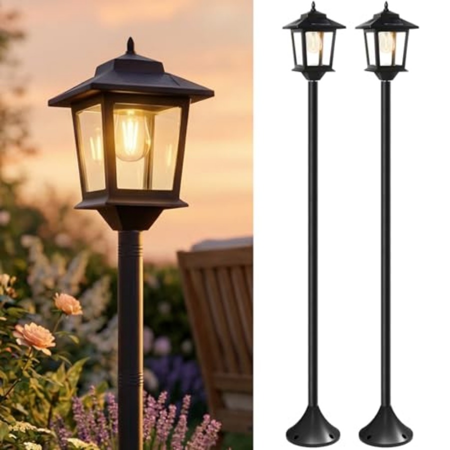 Outdoor Lighting Waterproof - 屋外ソーラーポストライト、2個パック63インチ夕暮れから夜明けまで点灯するソーラーランプポスト、防水フロアランプ、パティオ用ウォームホワイトポールライト