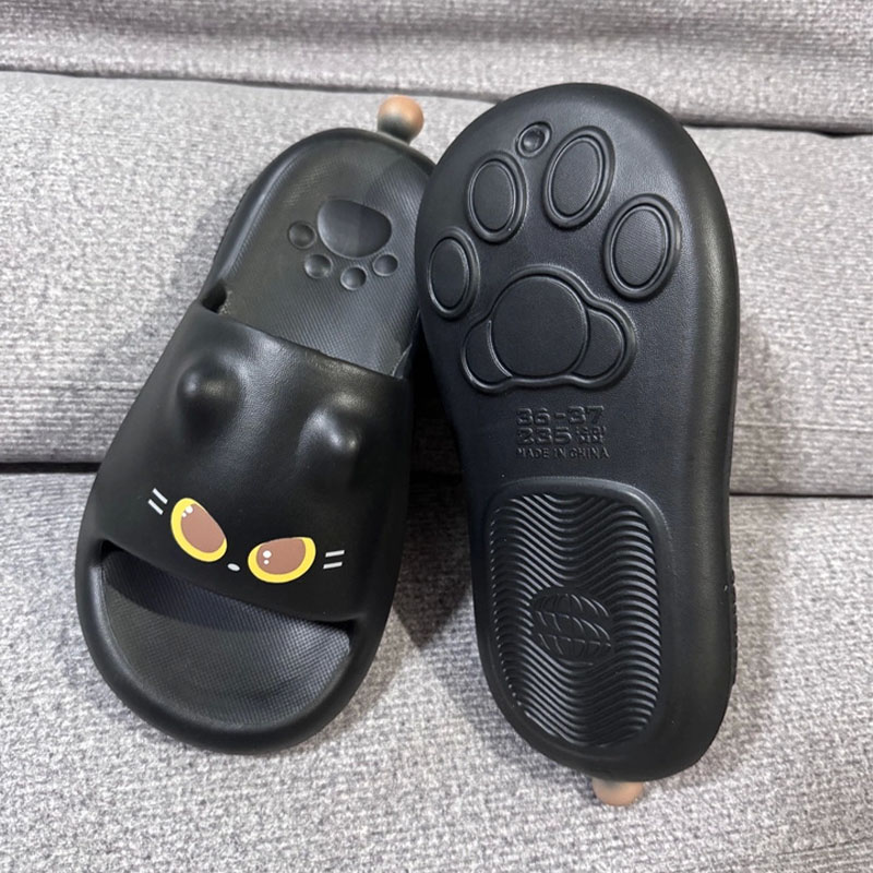 Outdoor Lighting Black - 新しい可愛い3D黒猫の足型スライドサンダル レディース ソフトEVAオープントゥスリッパ 室内/屋外/ビーチ/シャワー/バスルームシューズ 女性用