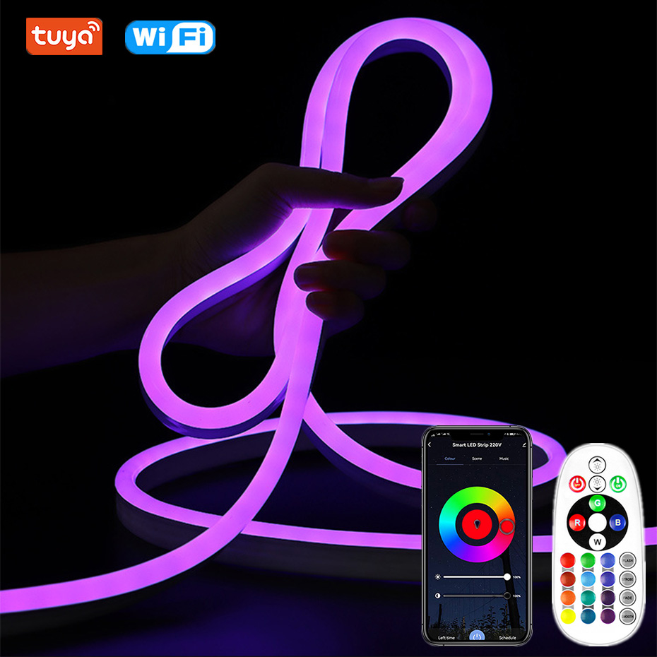 Outdoor Lighting Uk - Tuya WiFi/Bluetooth/リモコン対応 220V ネオンLEDストリップ RGB 5050