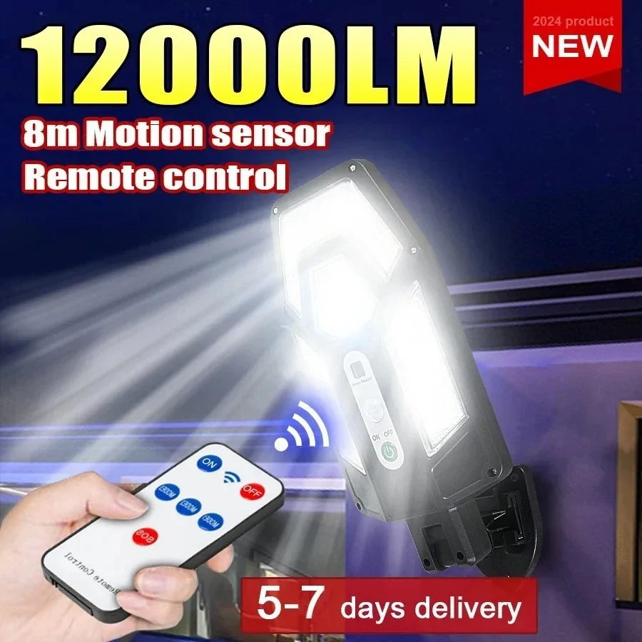 Outdoor Lighting Ip65 - 12000LM強力ソーラーウォールランプ、リモコン付き屋外IP65防水LED投光器、センサー付きガーデンヤードランタン街路灯