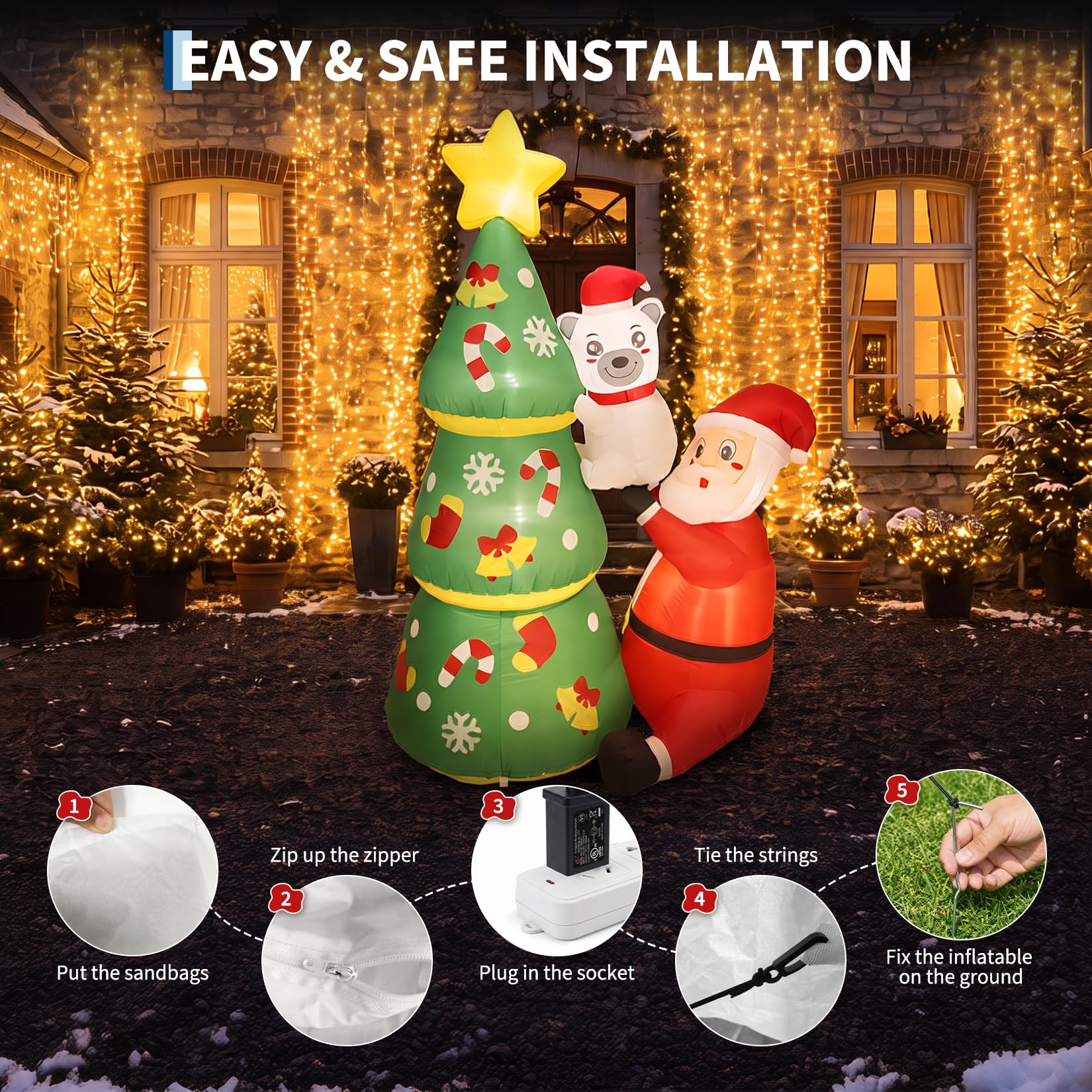 高さ約1.8mのLEDライト付きクリスマスツリー（サンタクロ - Outdoor Lighting Effects のレビューと価格