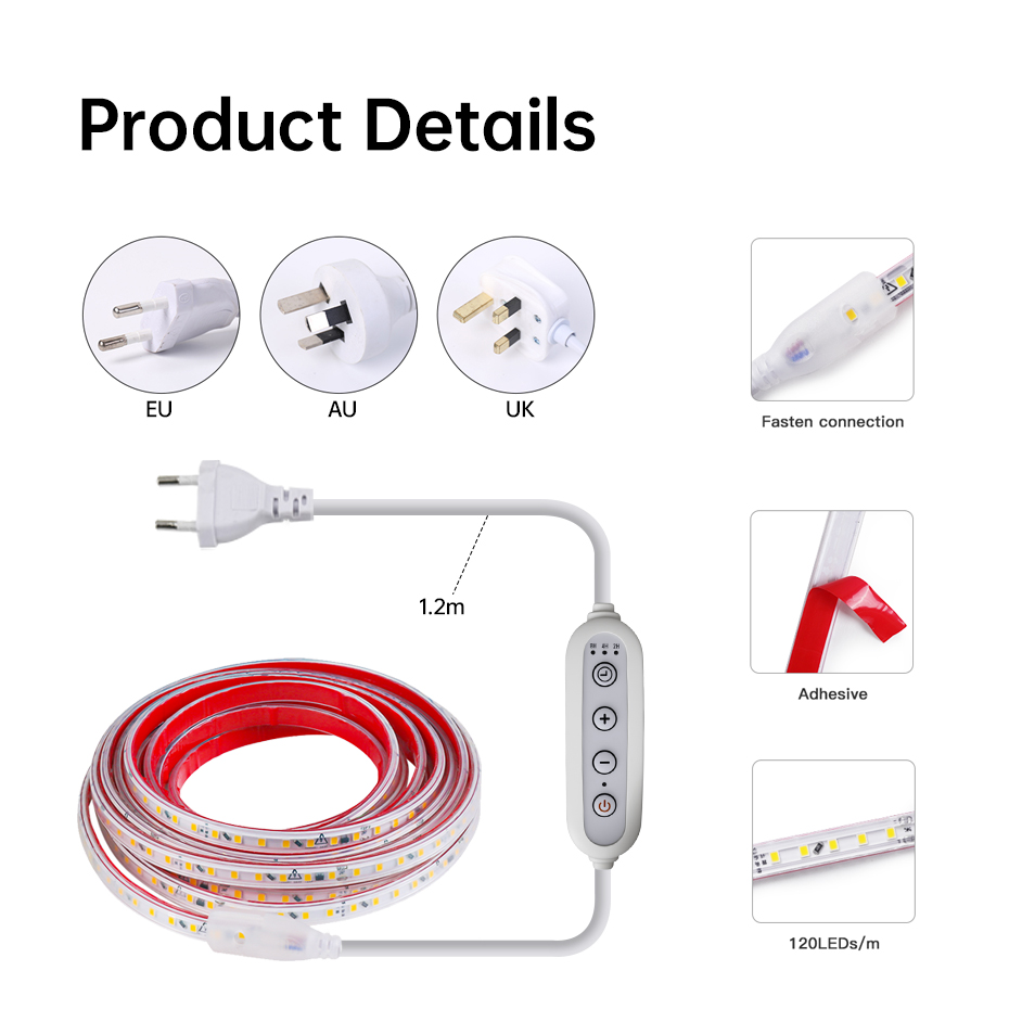 AC220V対応、粘着式LEDテープライト、IP65防水、柔 - Outdoor Lighting Uk のレビューと価格